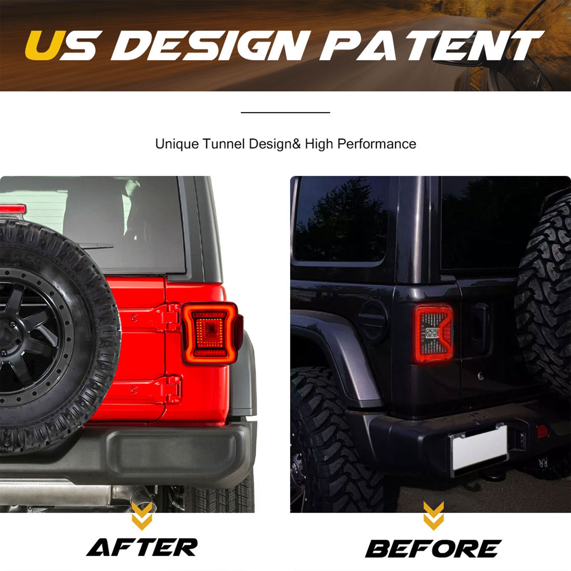 Red V2 Tunnel Tail Lights for 2007-2018 Jeep Wrangler JK/JKU (Open Box) - VMInnovations
