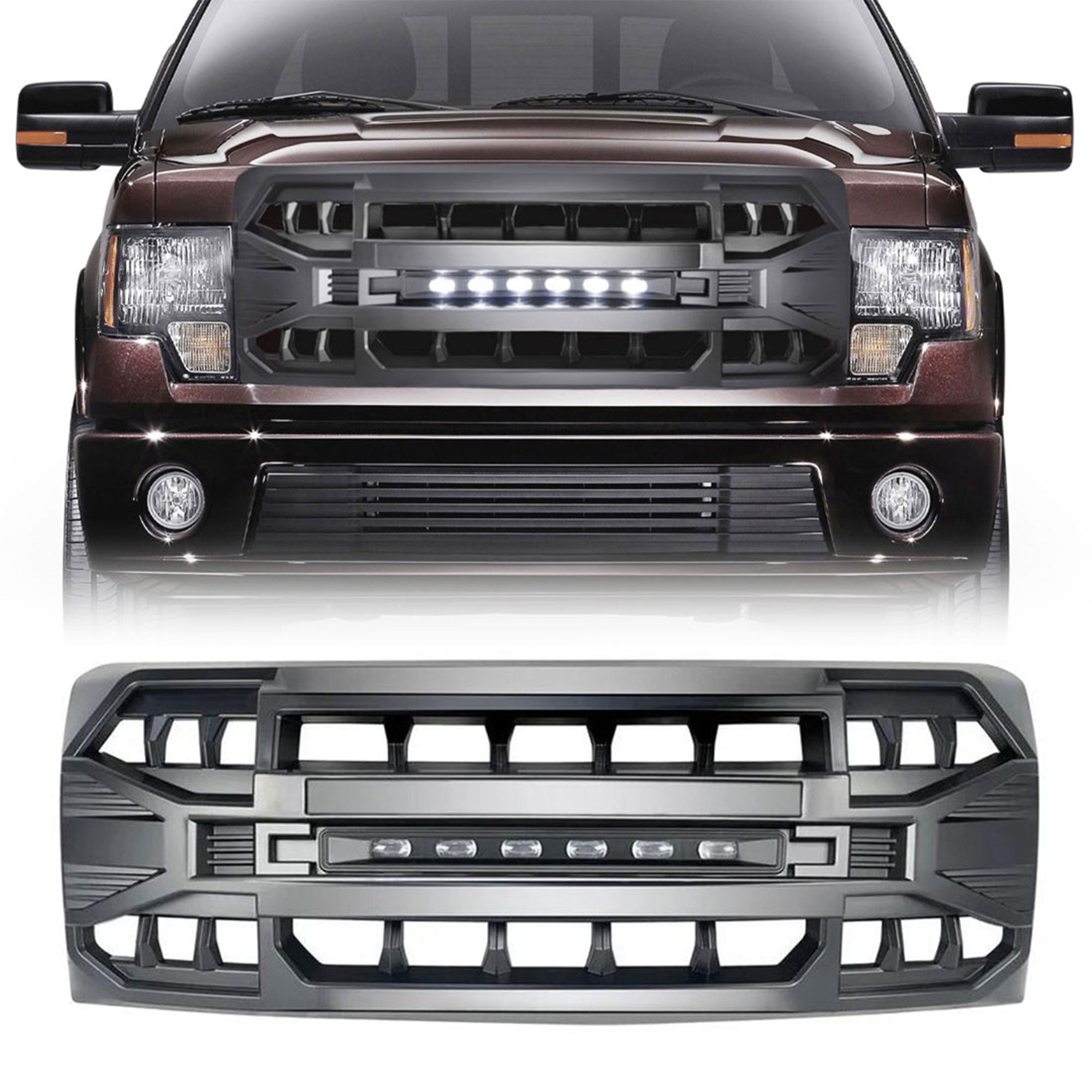 AMERICAN MODIFIED Armor Grille w/Off Road Lights for 09-14 Ford F150 (Open Box) - VMInnovations