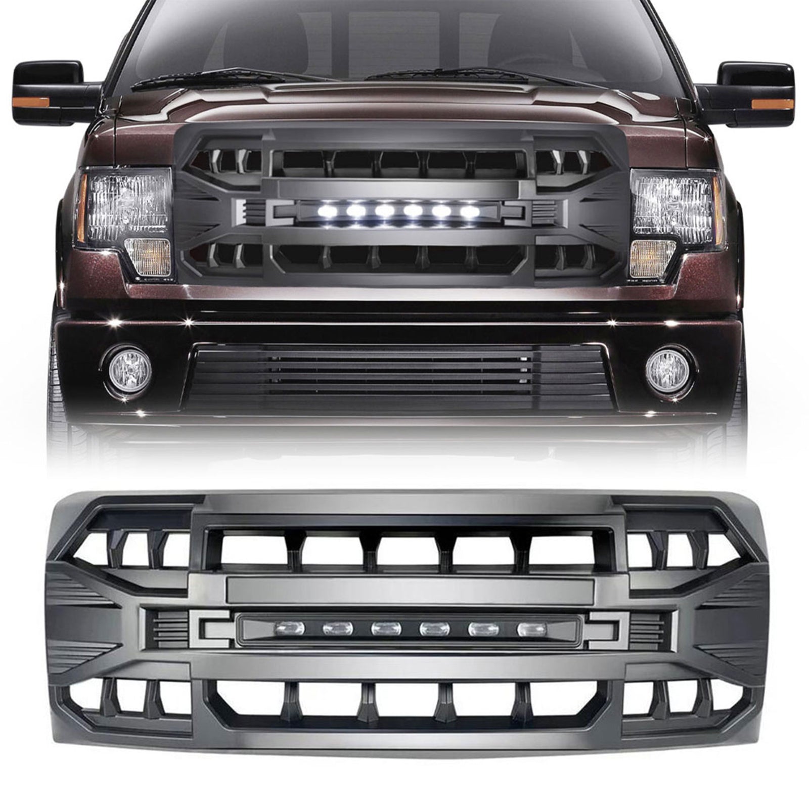 AMERICAN MODIFIED Armor Grille w/Off Road Lights for 09-14 Ford F150 (Open Box) - VMInnovations