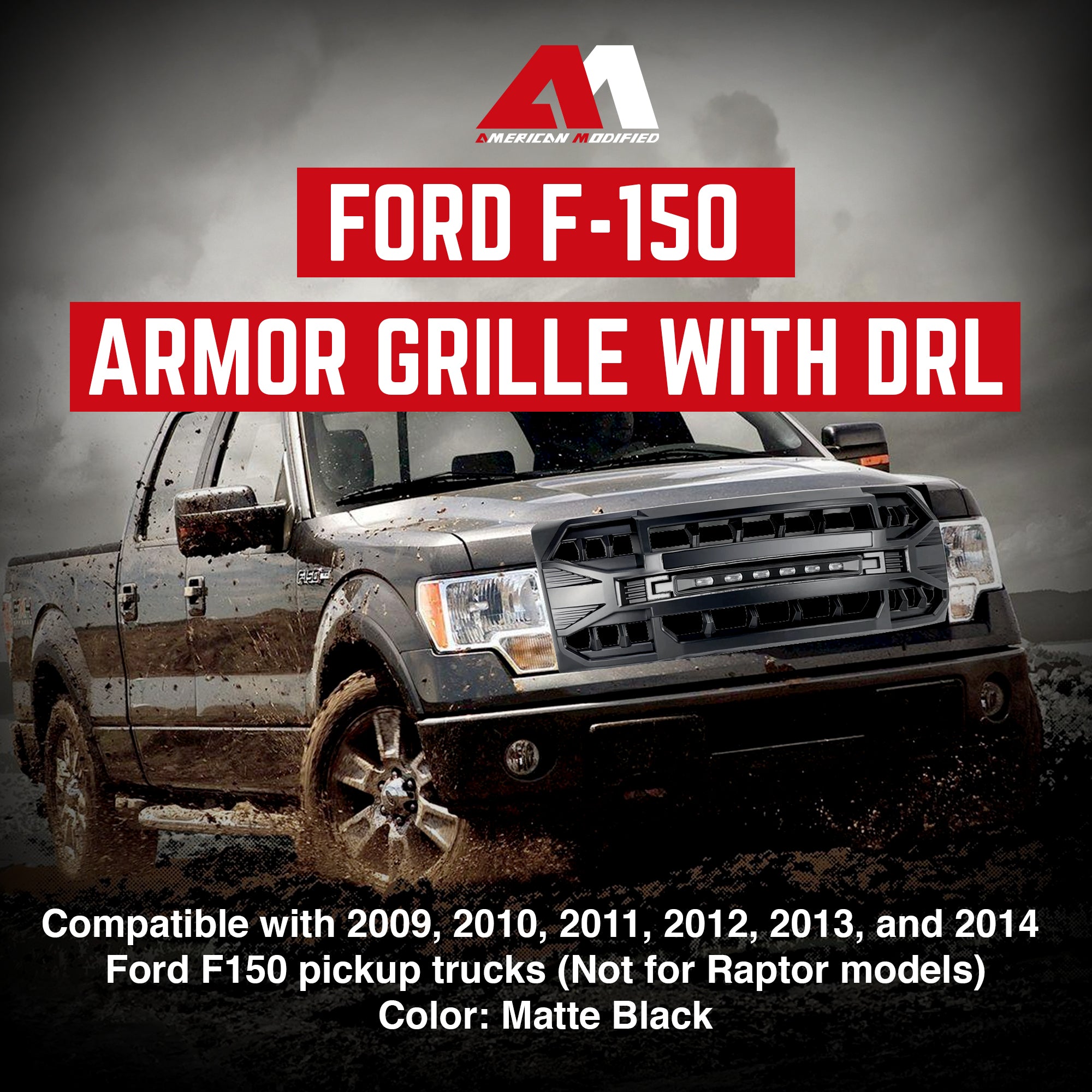AMERICAN MODIFIED Armor Grille w/Off Road Lights for 09-14 Ford F150 (Open Box) - VMInnovations