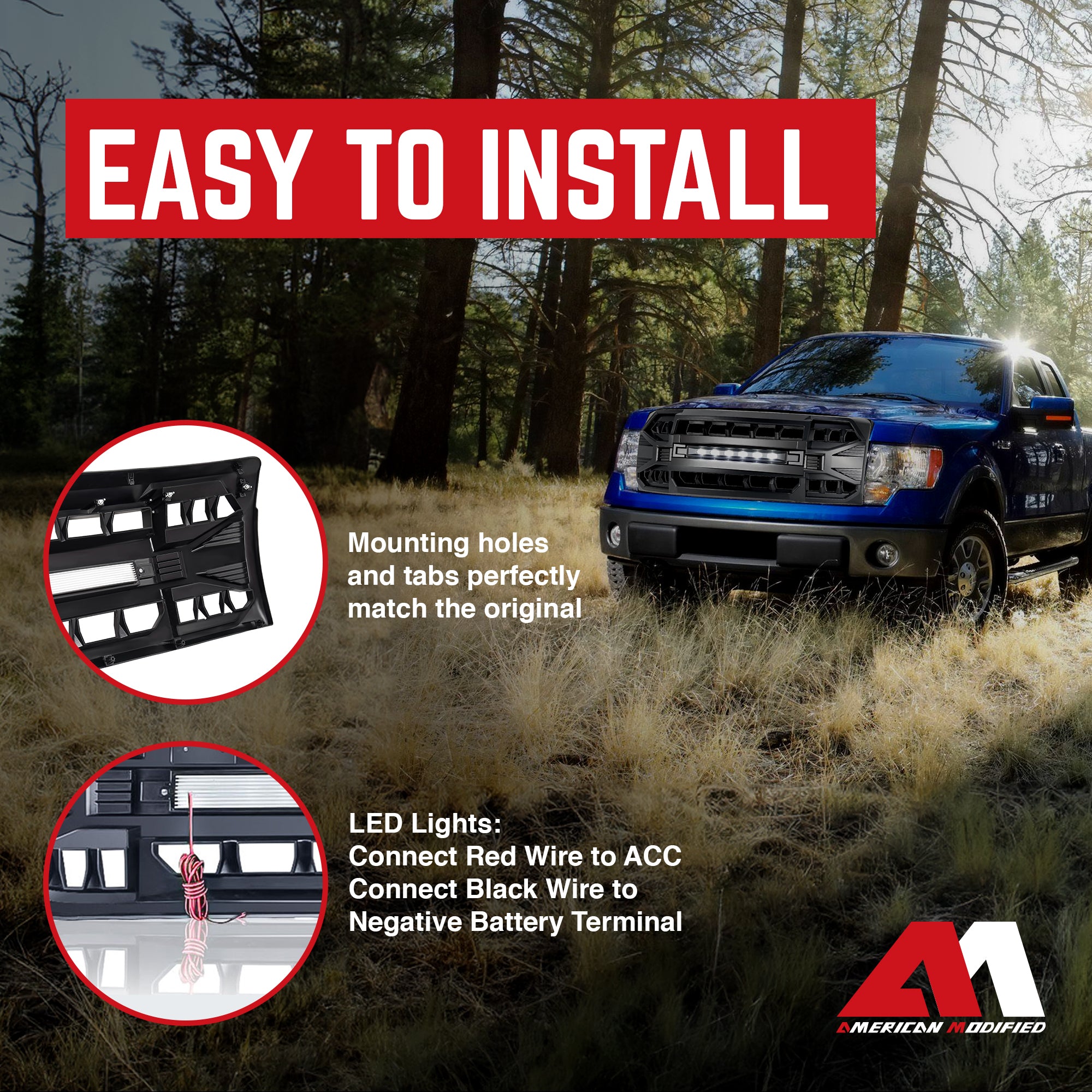 AMERICAN MODIFIED Armor Grille w/Off Road Lights for 09-14 Ford F150 (Open Box) - VMInnovations