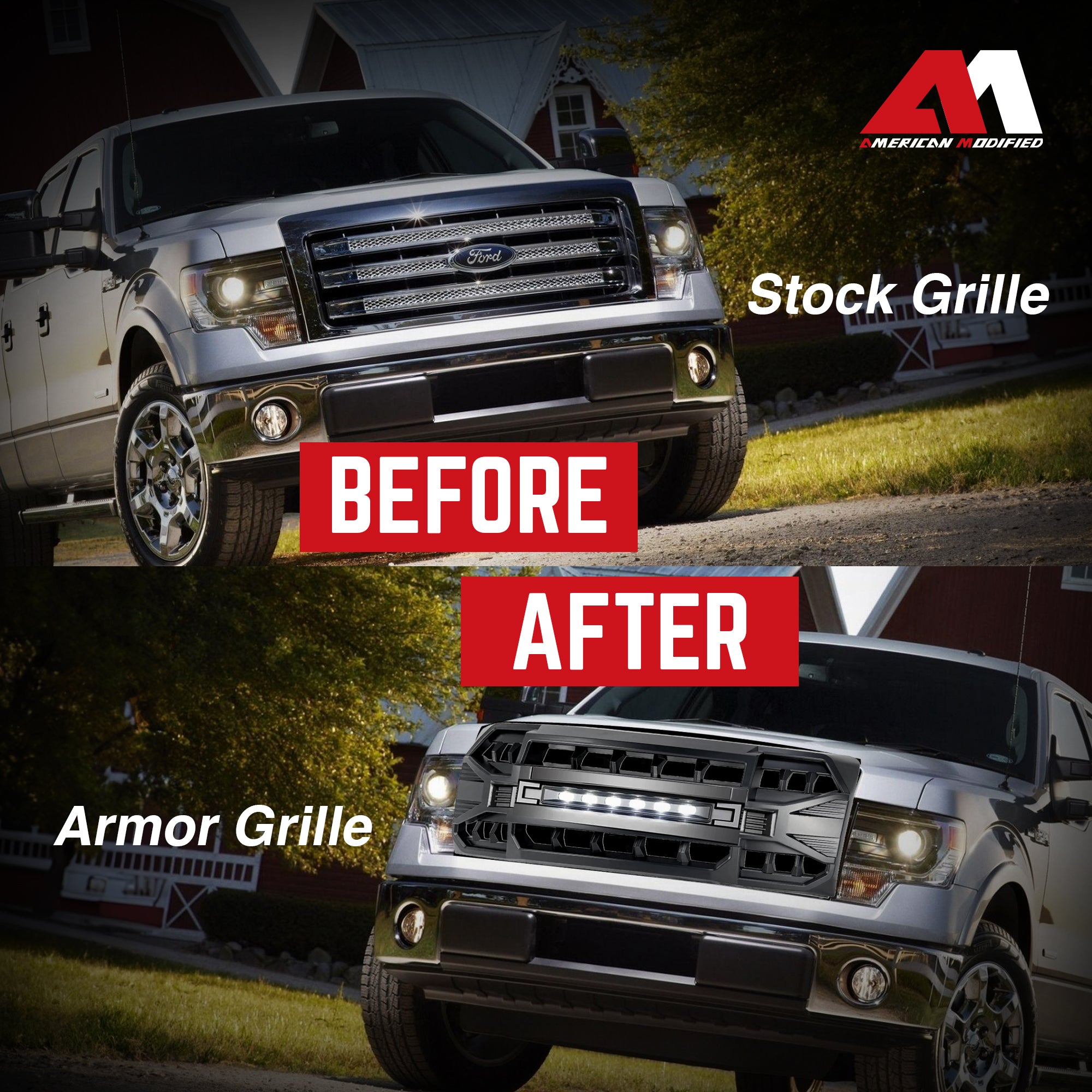 AMERICAN MODIFIED Armor Grille w/Off Road Lights for 09-14 Ford F150 (Open Box) - VMInnovations