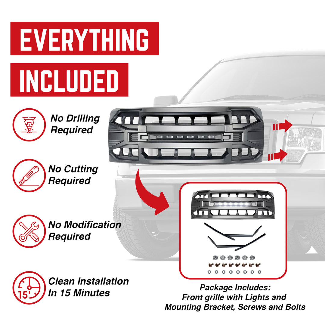 AMERICAN MODIFIED Armor Grille w/Off Road Lights for 09-14 Ford F150 (Open Box)