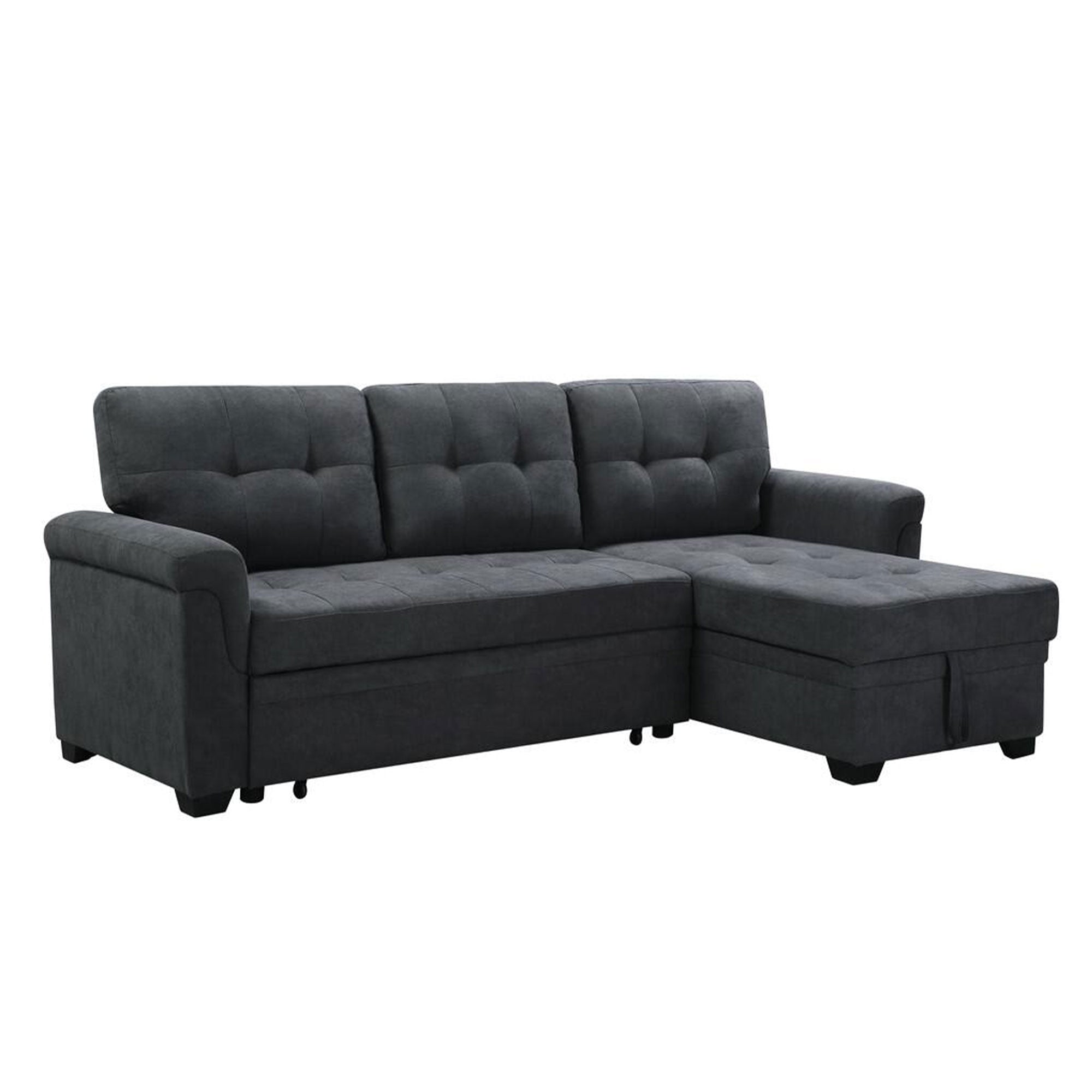 Lilola Home Lucca Performance Leather Sectional Sleeper Sofa w/Storage, Charcoal