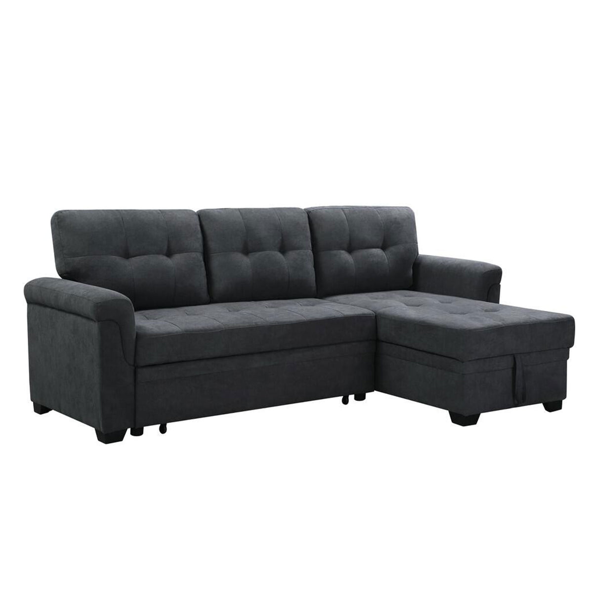 Lilola Home Lucca Performance Leather Sectional Sleeper Sofa w/Storage, Charcoal