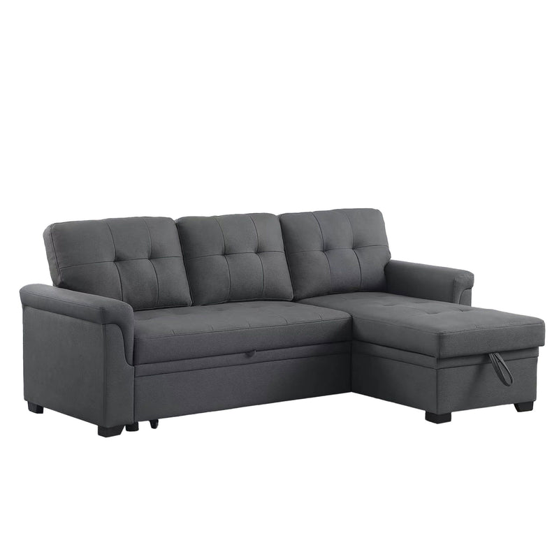 Lilola Home Lucca Performance Leather Sectional Sleeper Sofa with Storage, Gray