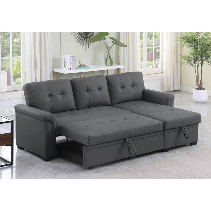 Lilola Home Performance Leather Sectional Sleeper Sofa with Storage, Gray (Used)