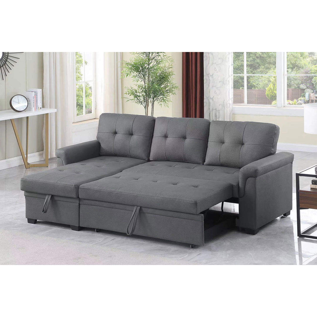 Lilola Home Performance Leather Sectional Sleeper Sofa with Storage, Gray (Used)