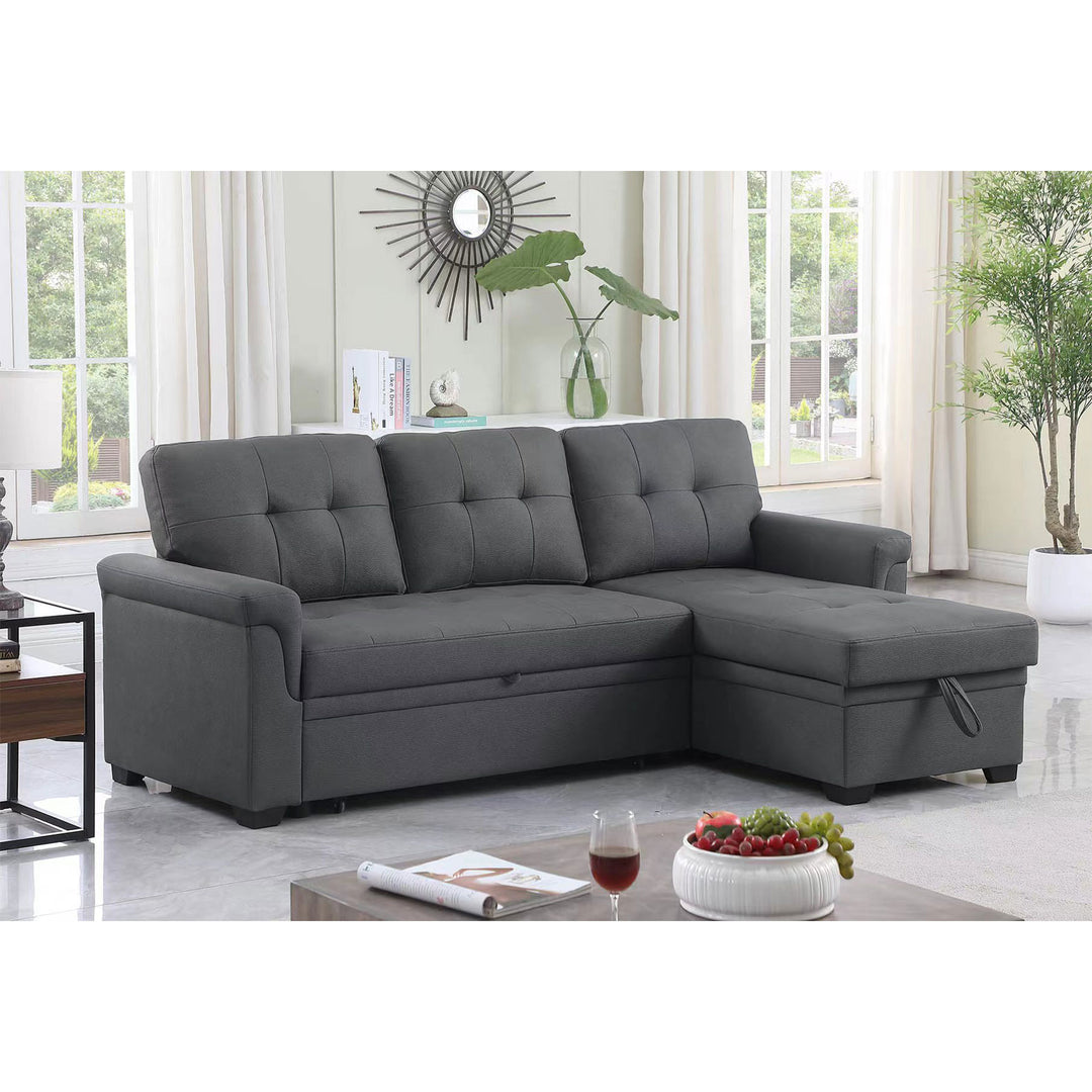 Lilola Home Performance Leather Sectional Sleeper Sofa with Storage, Gray (Used)