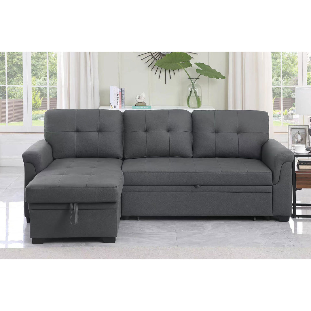 Lilola Home Performance Leather Sectional Sleeper Sofa with Storage, Gray (Used)
