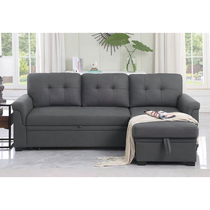 Lilola Home Performance Leather Sectional Sleeper Sofa with Storage, Gray (Used)