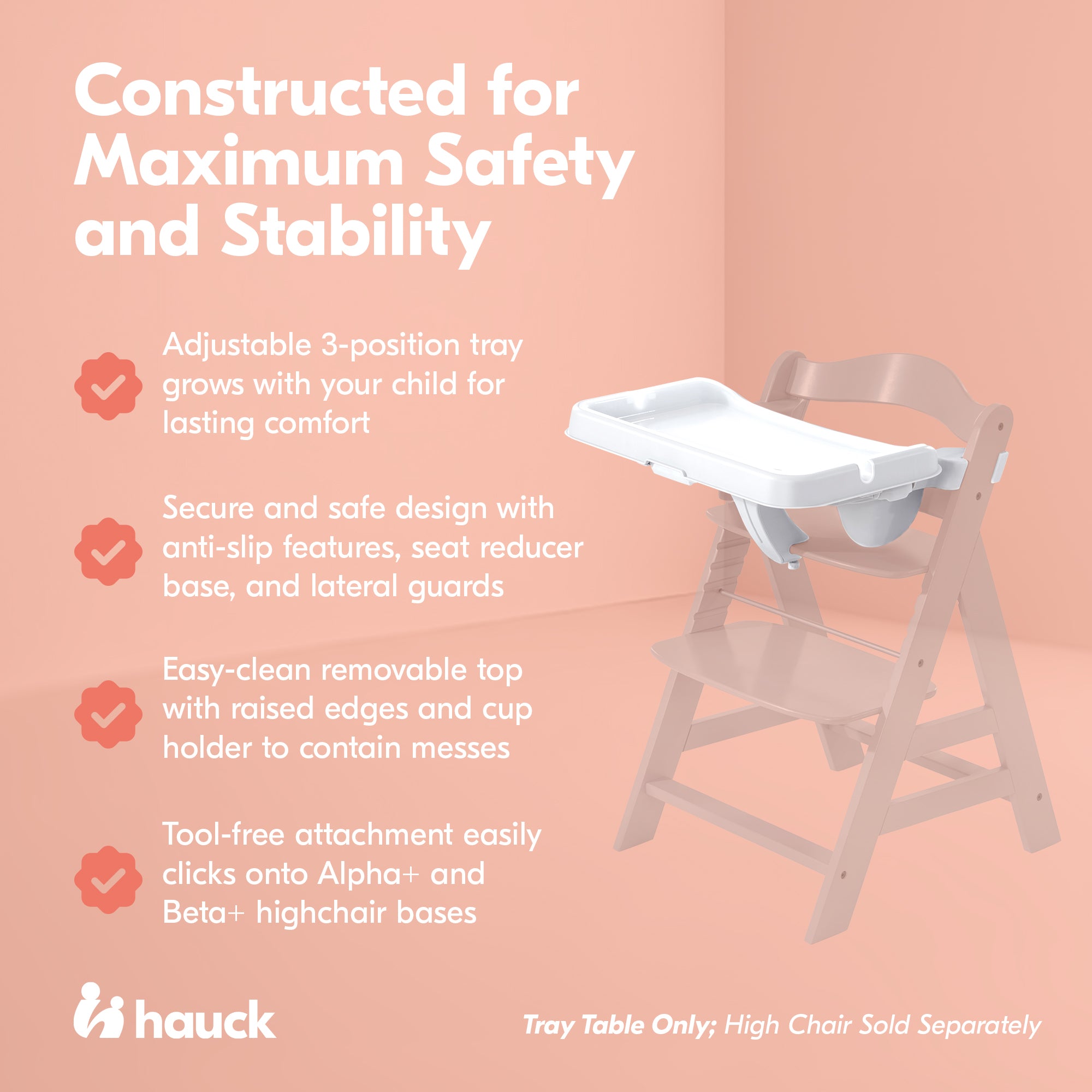 hauck Alpha+ Adjustable Booster High Chair and High Chair Tray Table, White