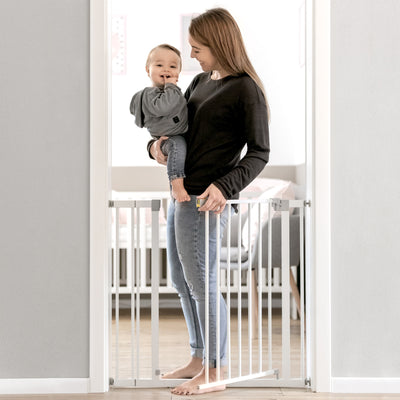 59728 Open N Stop KD Pressure Fit with 3.5 In Extension Baby Gate, WT (Open Box) - VMInnovations