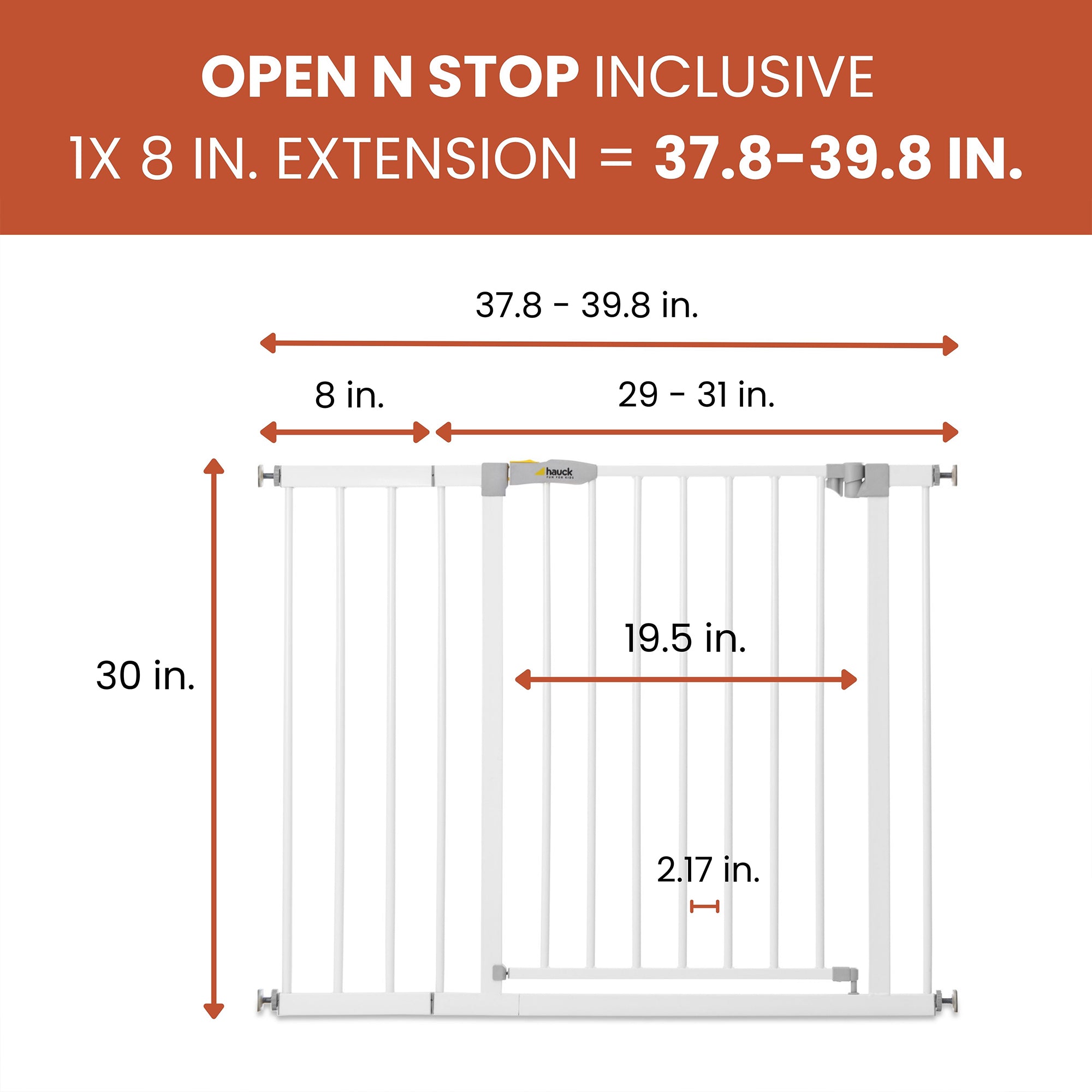 hauck Open N Stop Pressure Mounted Fit Baby Safety Gate with 8" Extension, White - VMInnovations