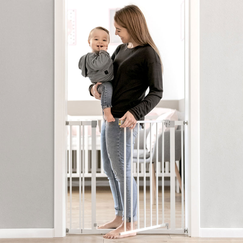 Hauck Pressure Mounted Baby Safety Gate with 8" Extension, White (Open Box)