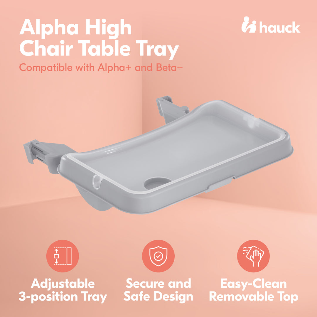 hauck Alpha High Chair Tray Table Compatible with Wooden Alpha+ and Beta+, Grey