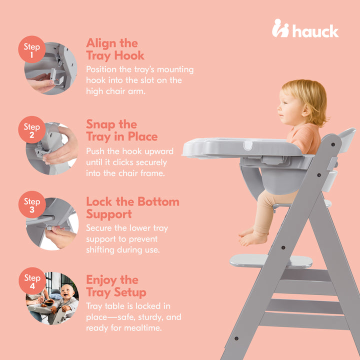 hauck Alpha+ Adjustable Booster High Chair and High Chair Tray Table, Grey