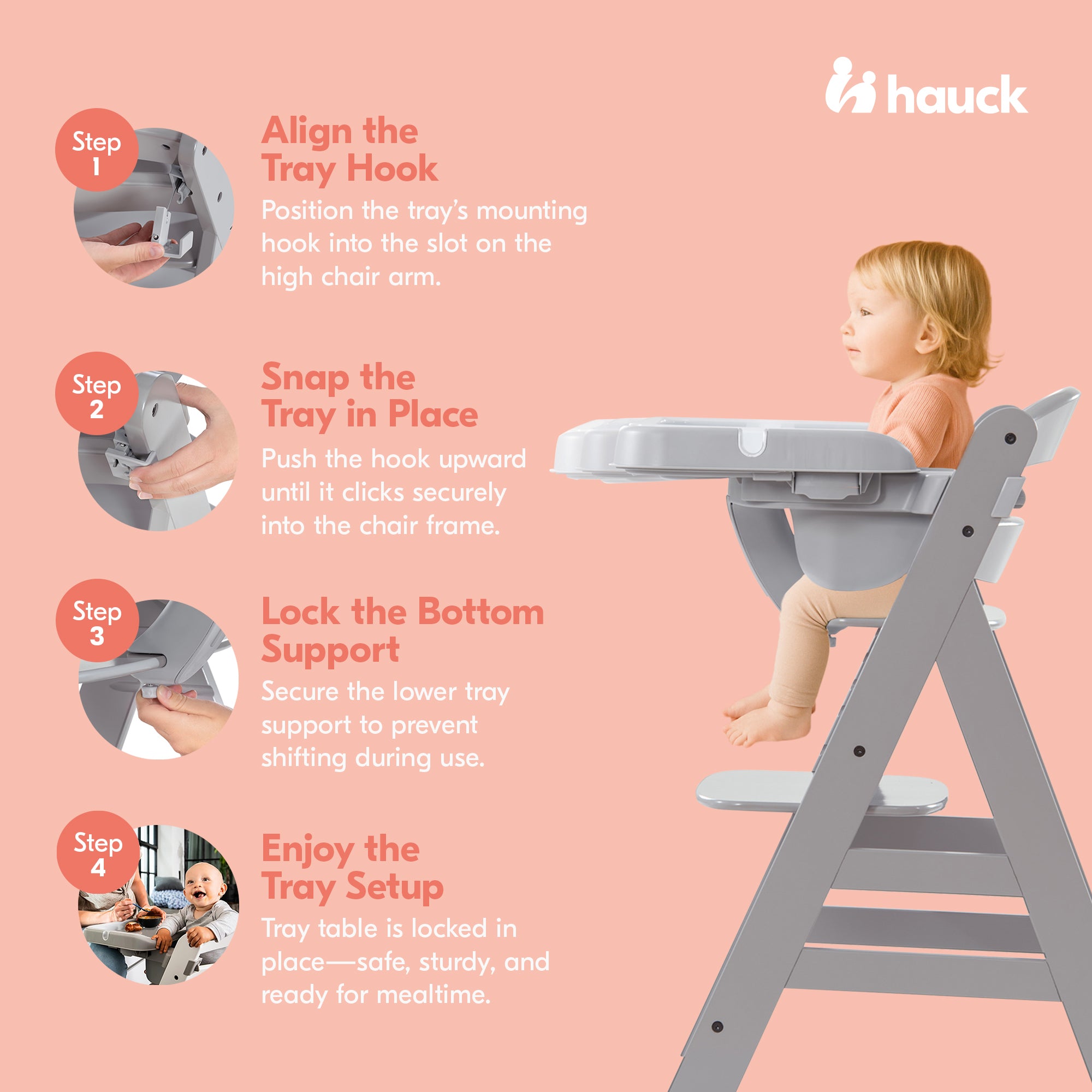 hauck Alpha+ Adjustable Booster High Chair with 2 Pack High Chair Tray Table