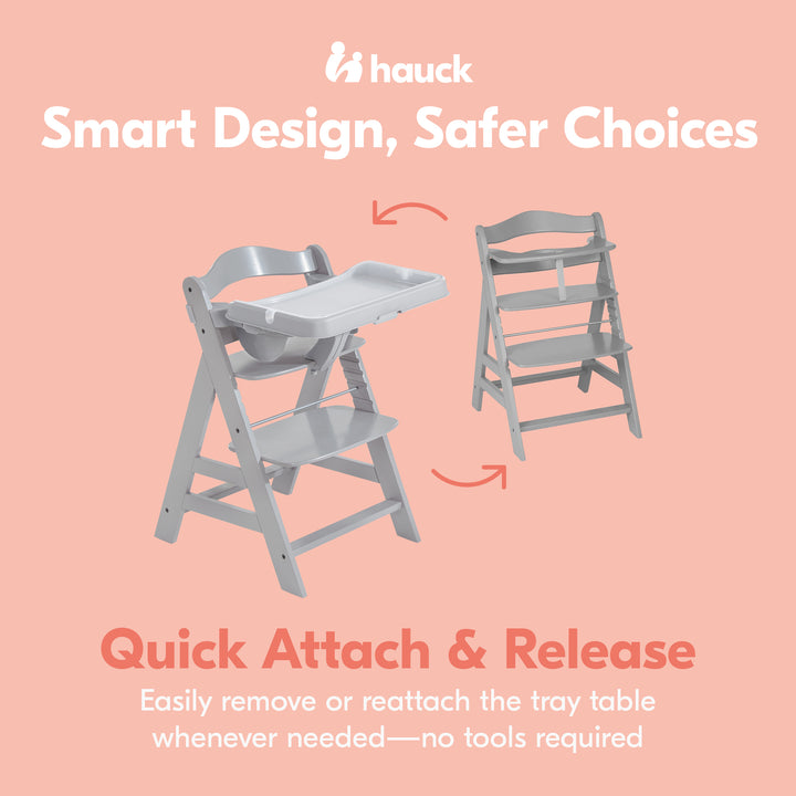 hauck Alpha High Chair Tray Table Compatible with Wooden Alpha+ and Beta+, Grey