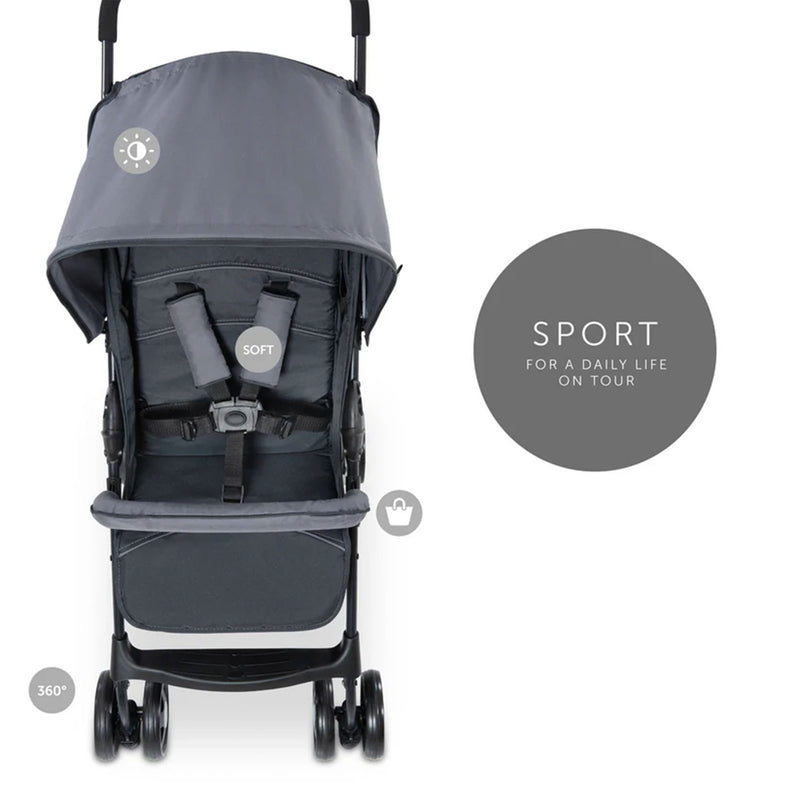 hauck Sport T13 Lightweight Compact Foldable Stroller, Charcoal Stone (Open Box)