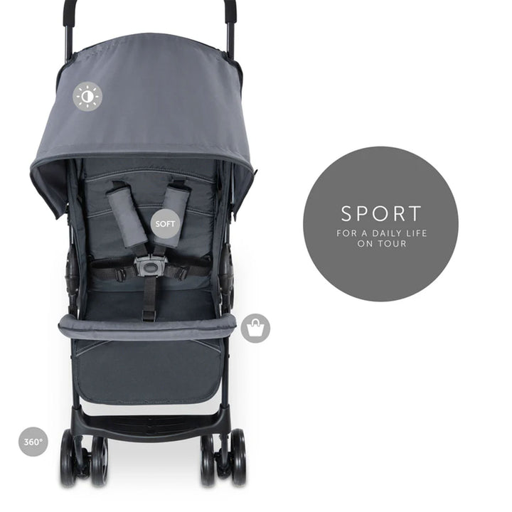 hauck Sport T13 Lightweight Compact Foldable Stroller Pushchair, Charcoal Stone