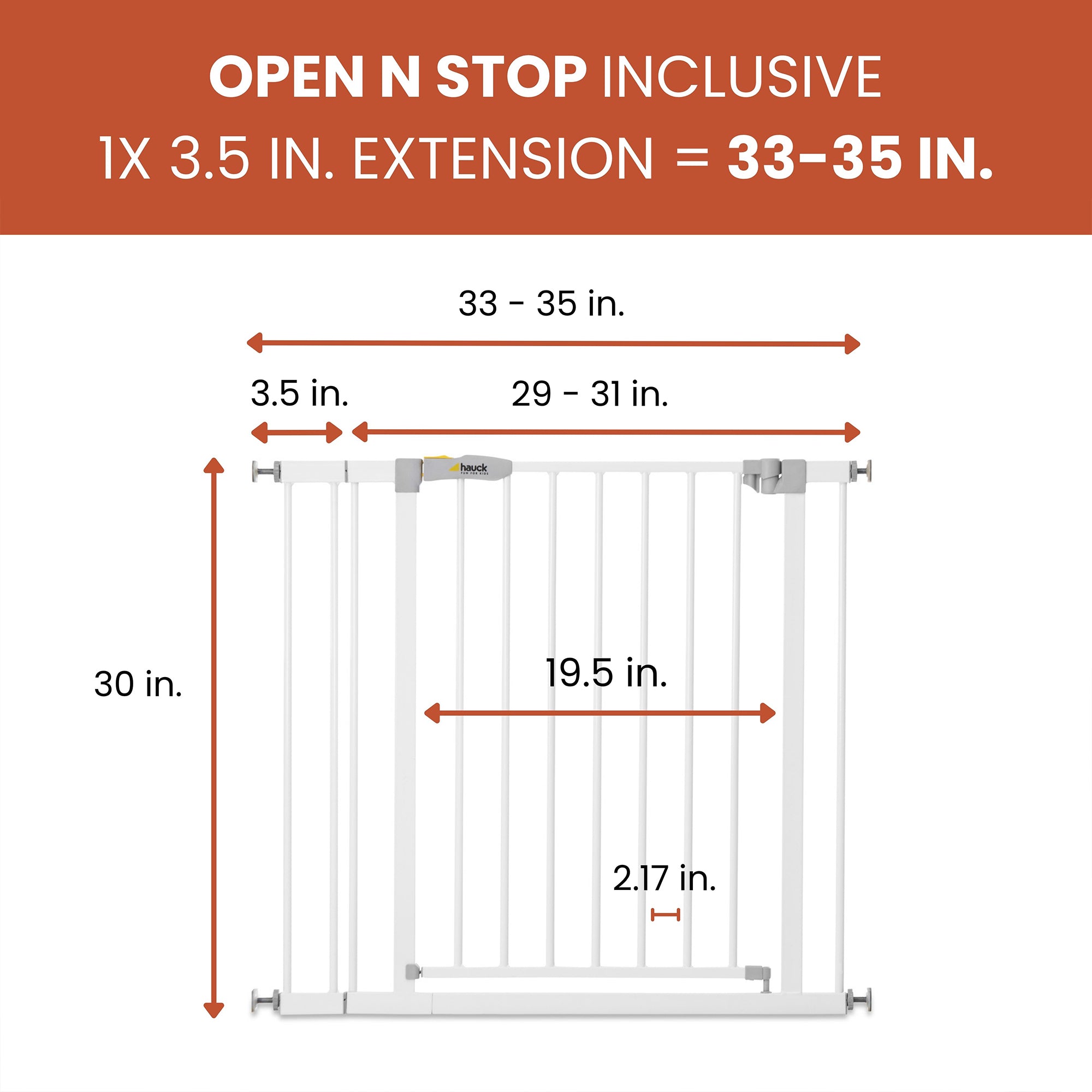 hauck OpenNStop Pressure Mounted Baby Safety Gate w/3.5" Extension, White (Used)