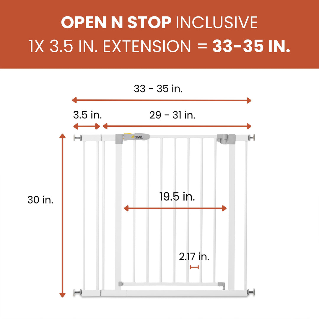 hauck Open N Stop Pressure Mounted Fit Baby Safety Gate w/3.5" Extension, White - VMInnovations