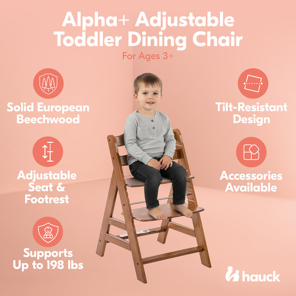 hauck Alpha+ Grow Along Versatile Wooden Highchair Seat, Beechwood,Walnut (Used)