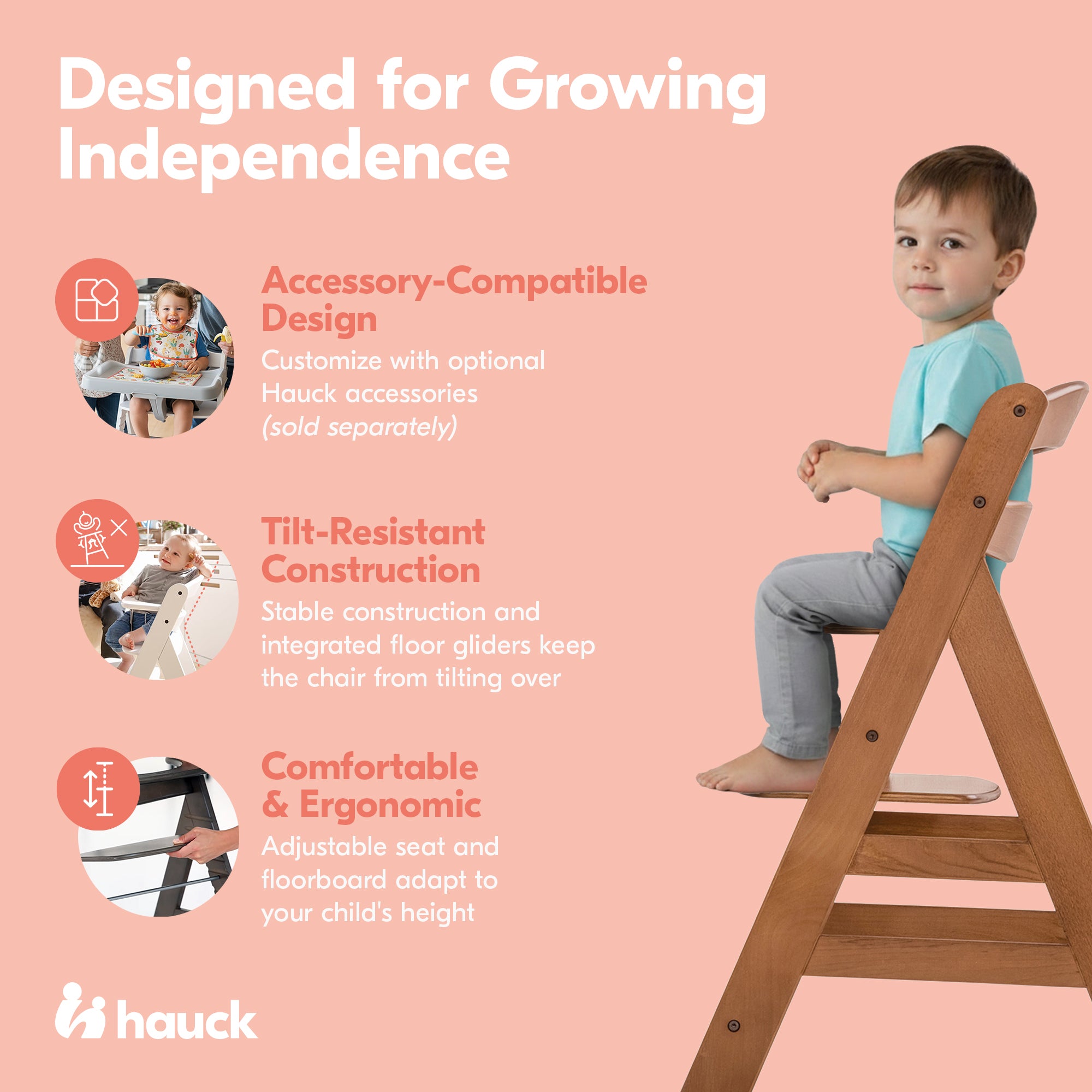 hauck Alpha+ Grow Along Adjustable Wooden Highchair, Beechwood,Walnut(For Parts) - VMInnovations
