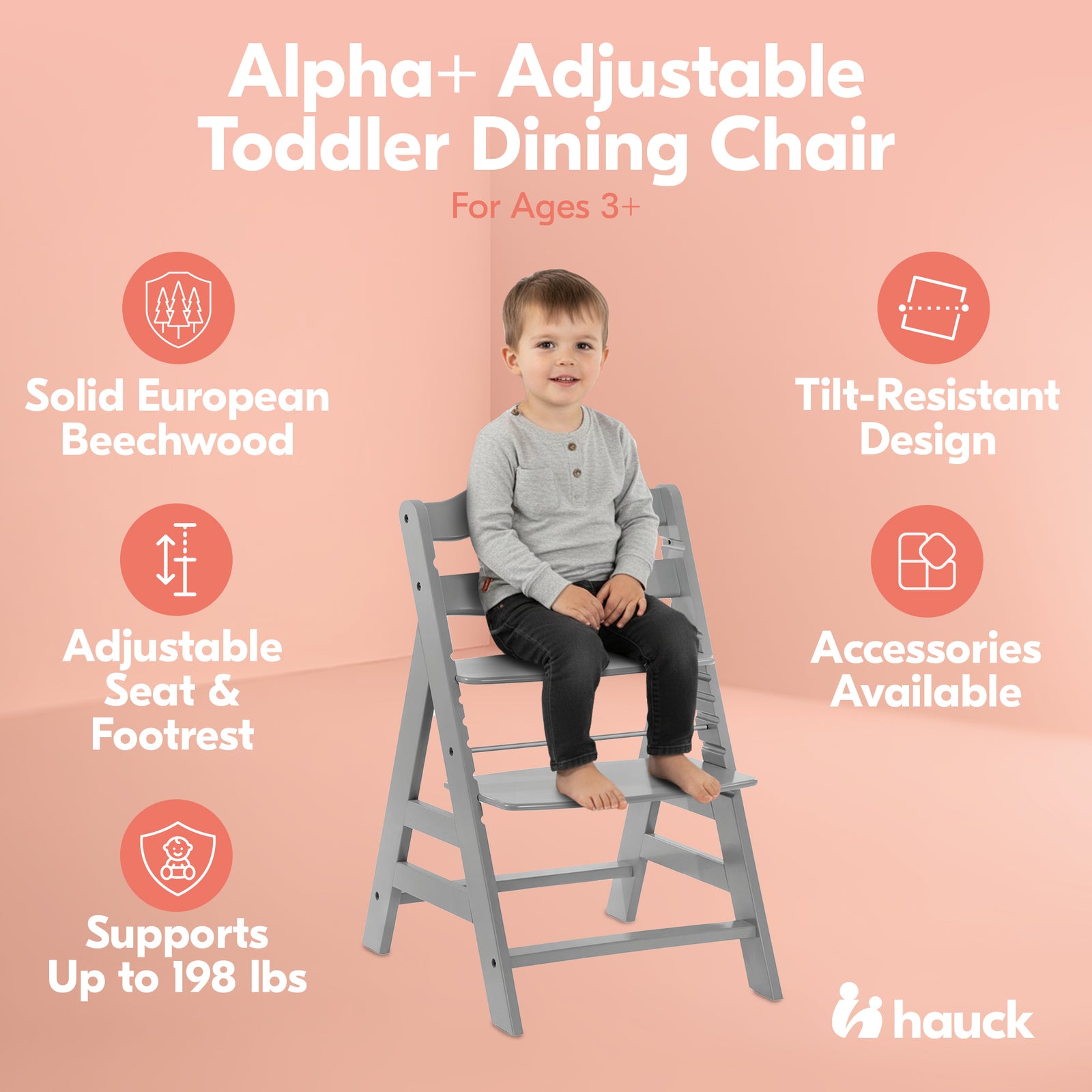 hauck Alpha+ Grow Along Adjustable Wooden Highchair, Beechwood, Grey (Used) - VMInnovations