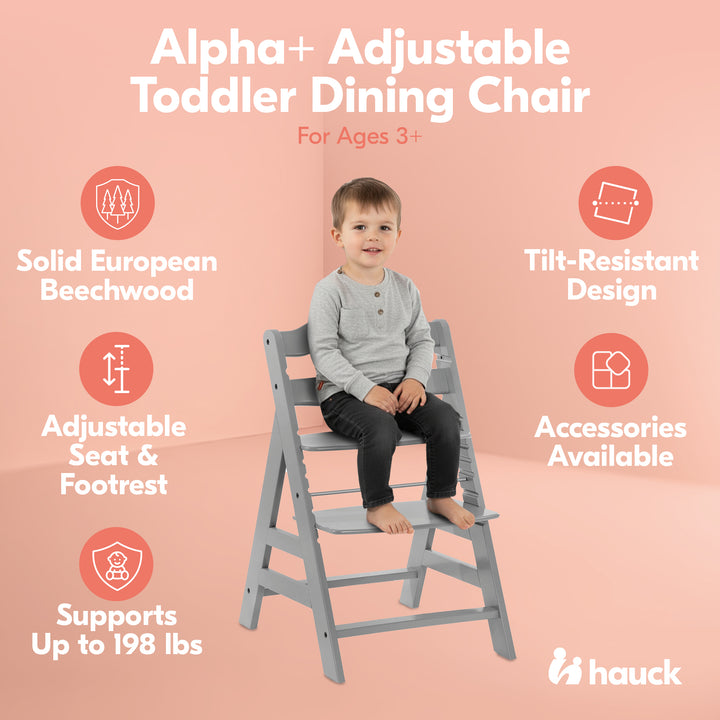 hauck Alpha+ Grow Along Adjustable Wooden Highchair, Beechwood, Grey (Used) - VMInnovations