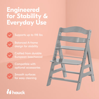 hauck Alpha+ Grow Along Adjustable Wooden Baby High Chair Seat, Beechwood, Grey
