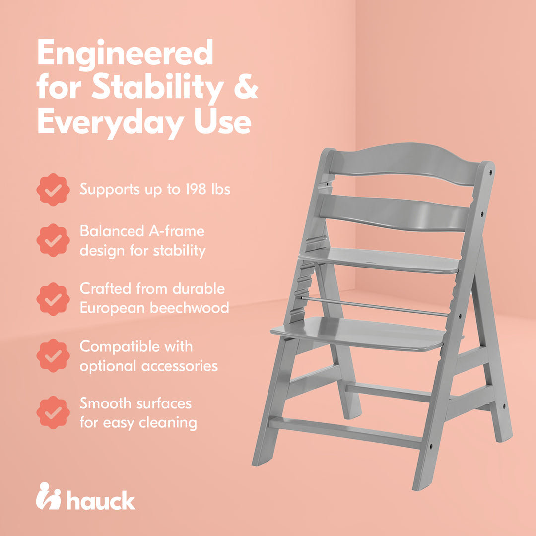 hauck Alpha+ Grow Along Adjustable Wooden Highchair, Beechwood, Grey (Used) - VMInnovations