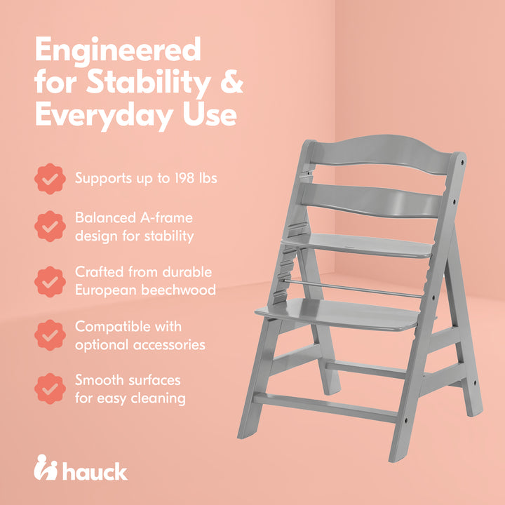 hauck Alpha+ Grow Along Adjustable Wooden Highchair, Beechwood, Grey (Used) - VMInnovations