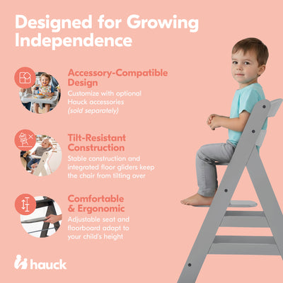 hauck Alpha+ Grow Along Adjustable Wooden Baby High Chair Seat, Beechwood, Grey