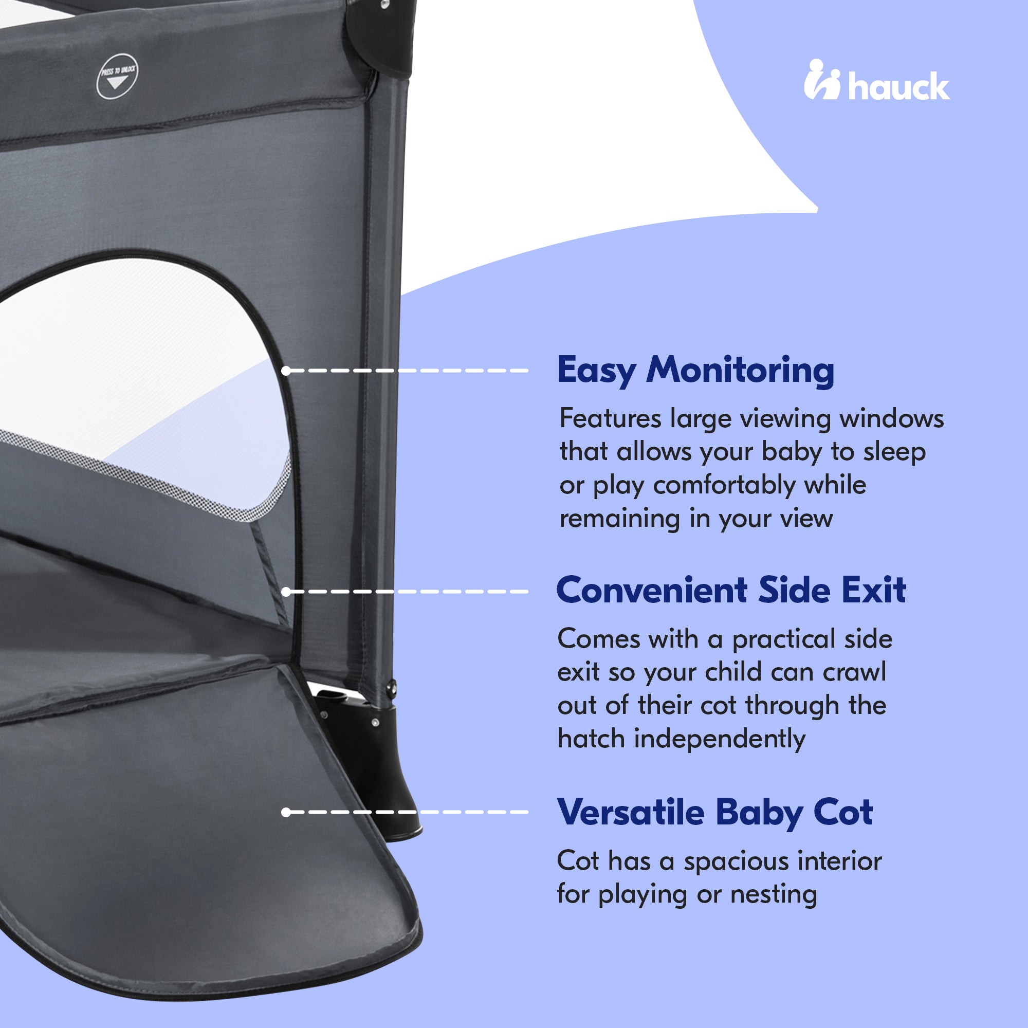 hauck Dream N Play Plus Travel Pack Cot, Babies & Toddlers up to 33 Pounds, Grey - VMInnovations