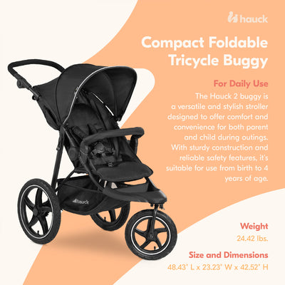 Runner 2 Compact Foldable Tricycle Jogger Buggy Stroller Pushchair, Black (Used) - VMInnovations