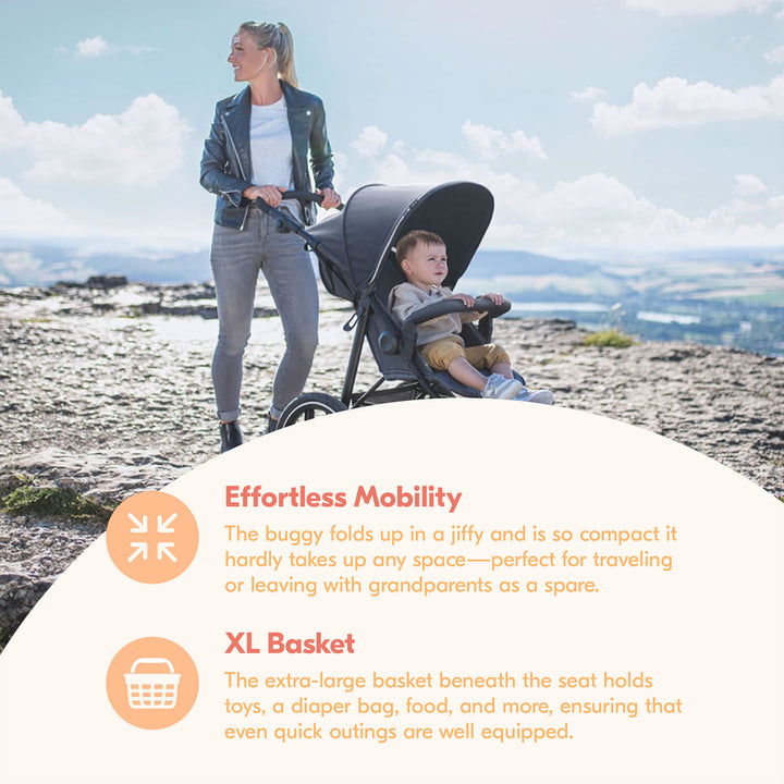 hauck Compact Foldable Tricycle Jogger Buggy Stroller Pushchair, Black(Open Box) - VMInnovations