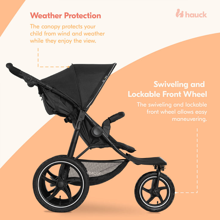 hauck 3-Wheel All Terrain Stroller with Raincover - From Birth up to 48.5lbs
