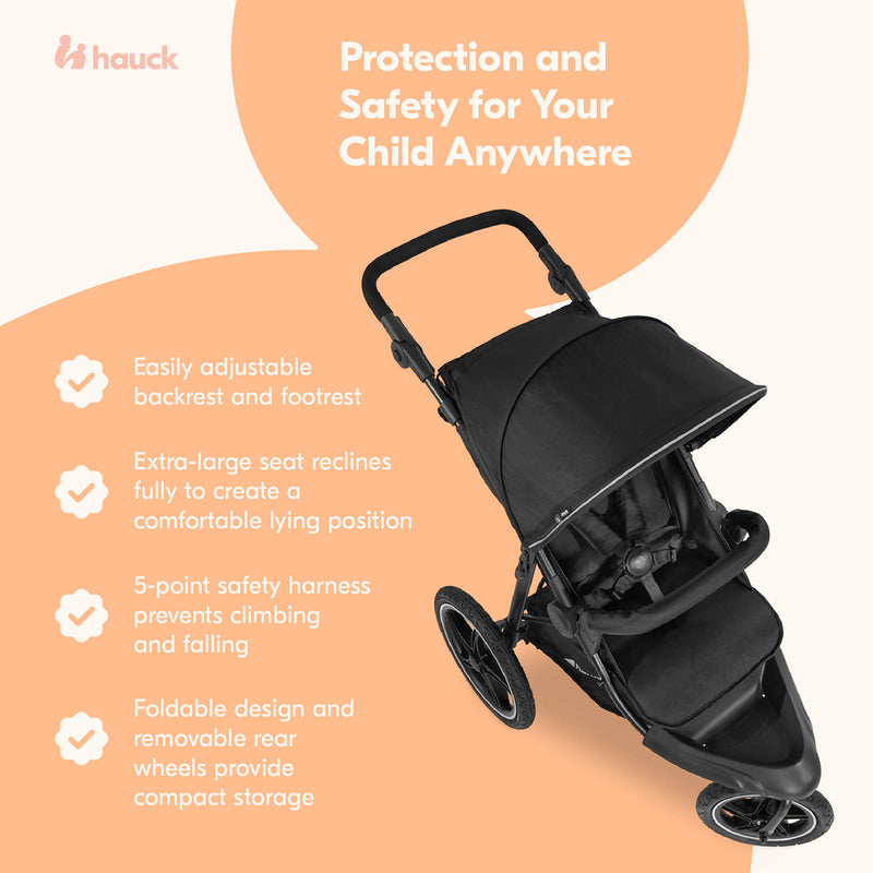 hauck Compact Foldable Tricycle Jogger Buggy Stroller Pushchair, Black(Open Box)