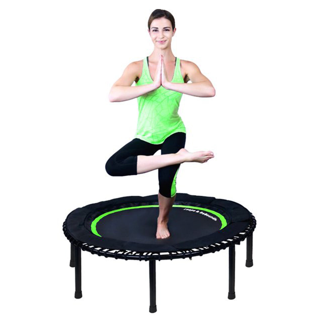 LEAPS & REBOUNDS 48-Inch Mini Fitness Trampoline and Rebounder with Safety Bungee, Gym Equipment for Cardio and Workouts – Green