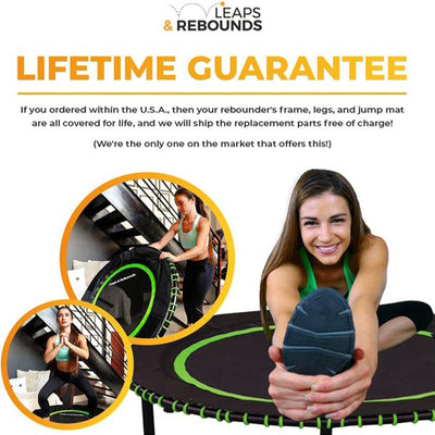 LEAPS & REBOUNDS 48" Mini Fitness Trampoline & Rebounder Gym Equipment, Green