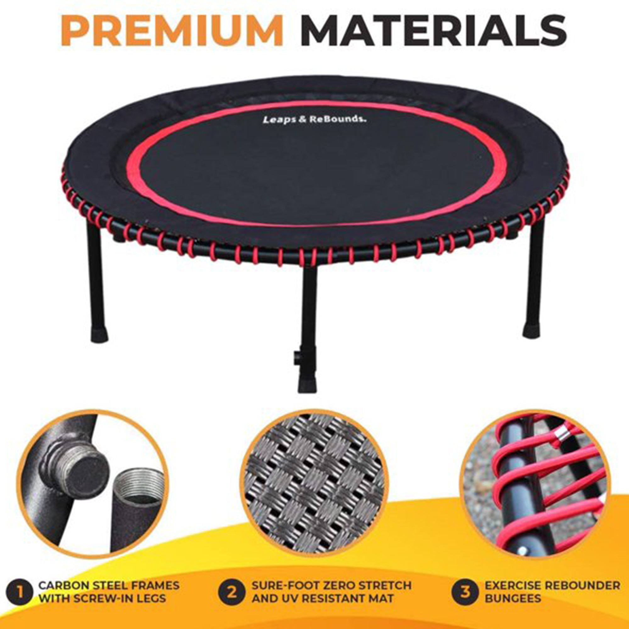 LEAPS & REBOUNDS 48" Mini Trampoline & Rebounder Gym Equipment, Orange(Open Box) - VMInnovations