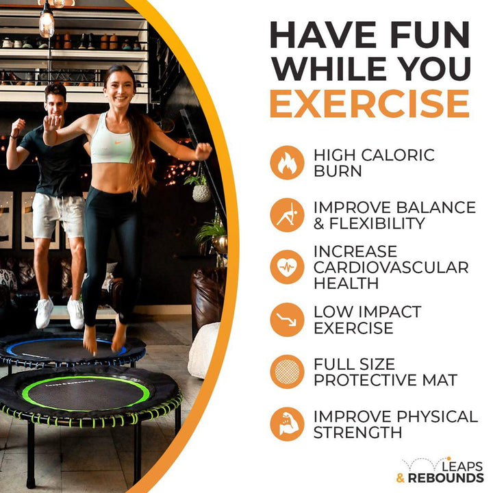 LEAPS & REBOUNDS 48" Mini Fitness Trampoline & Rebounder Gym Equipment, Purple - VMInnovations