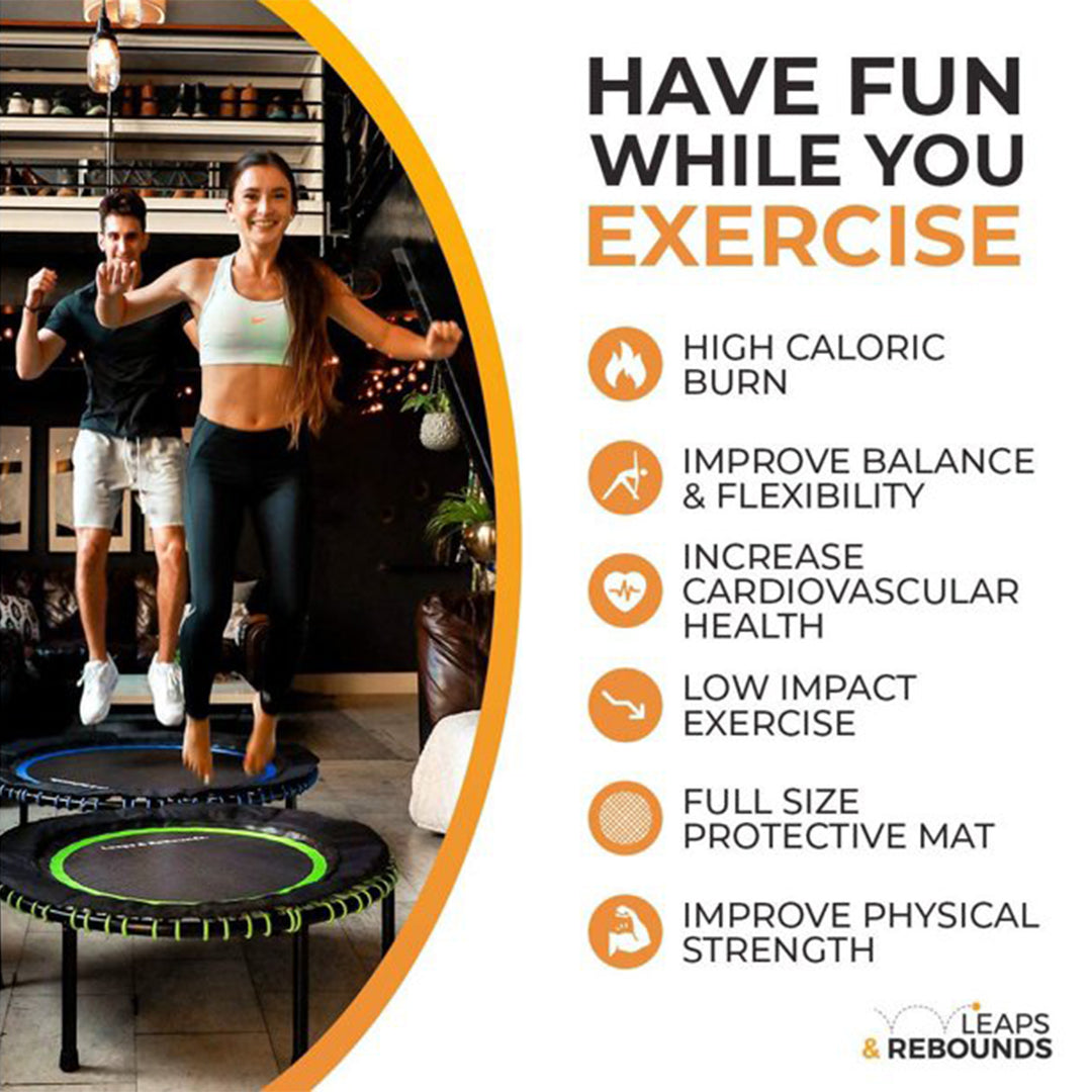 LEAPS & REBOUNDS 40" Mini Fitness Trampoline & Rebounder Gym Equipment, Orange