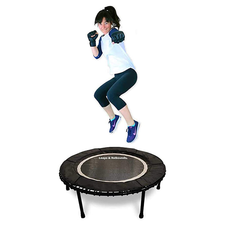 LEAPS & REBOUNDS 40" Mini Fitness Trampoline & Rebounder Gym Equipment, Gray