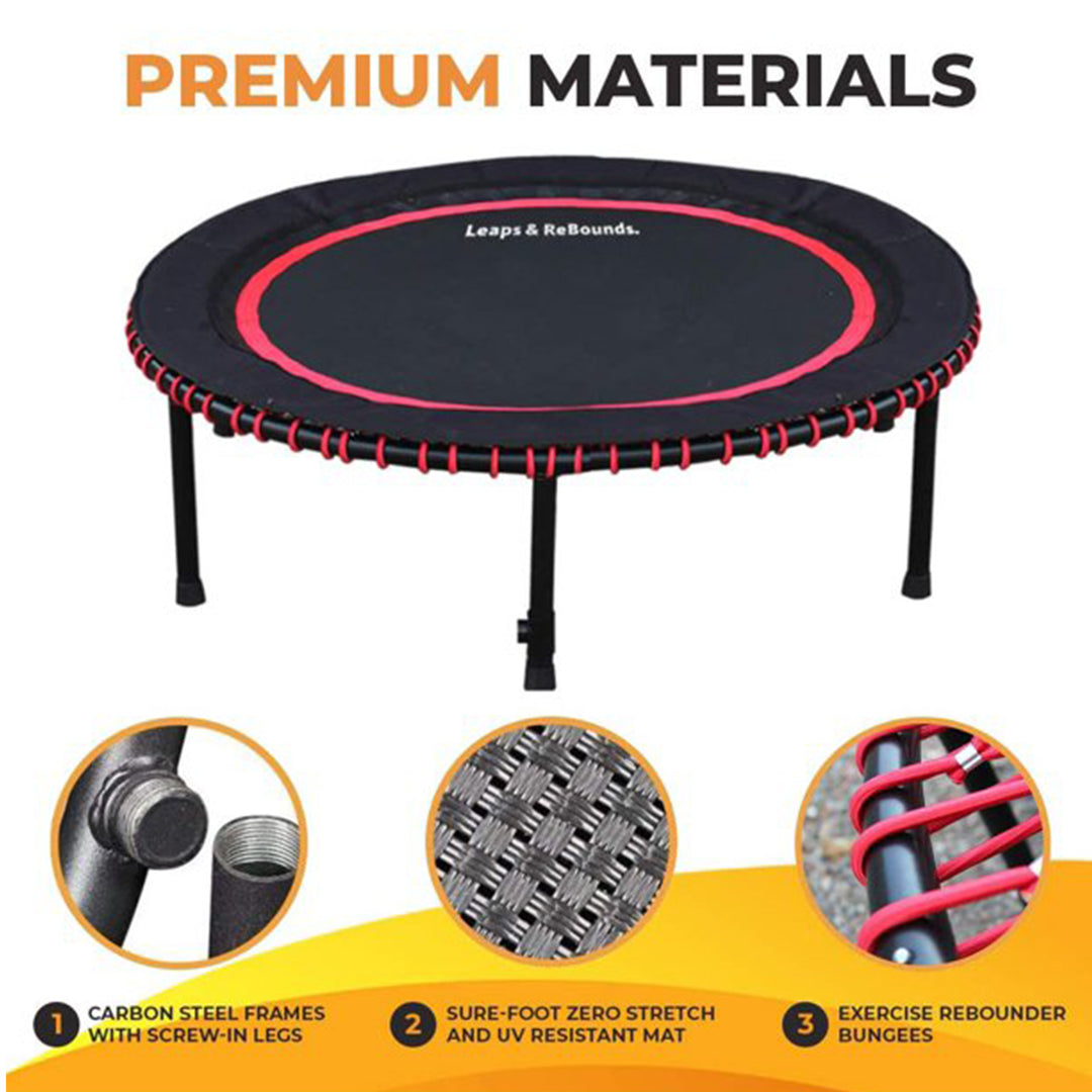 LEAPS & REBOUNDS 40" Mini Fitness Trampoline & Rebounder Gym Equipment, Gray