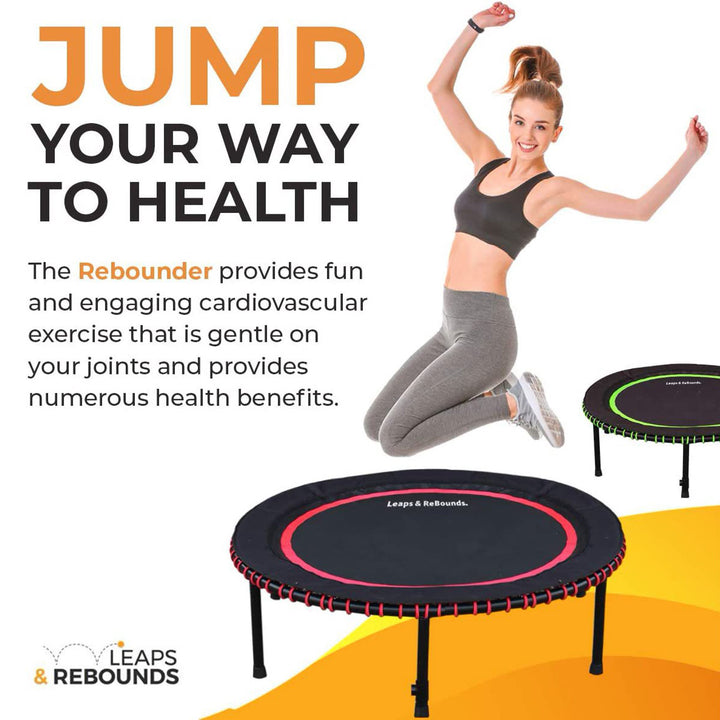 LEAPS & REBOUNDS 48" Mini Fitness Trampoline & Rebounder Exercise Equipment, Red