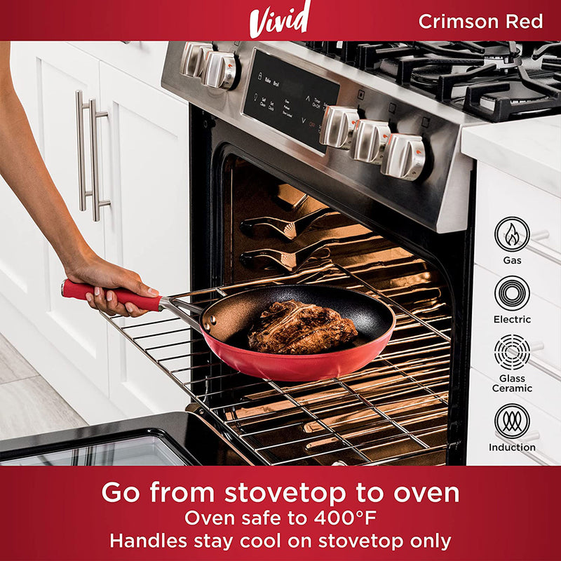 Ninja Foodi NeverStick Vivid Oven Safe 10 Pc Pots & Pans Cookware Set, Crimson