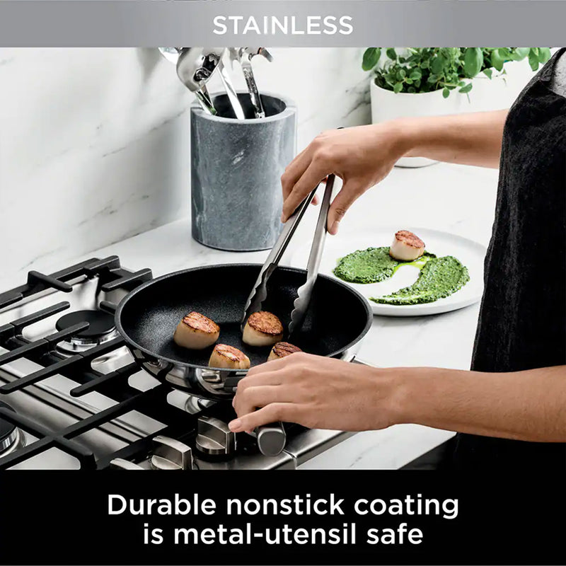 Ninja Foodi NeverStick Stainless Steel Oven Safe 8", 10.25", and 12" Fry Pan Set